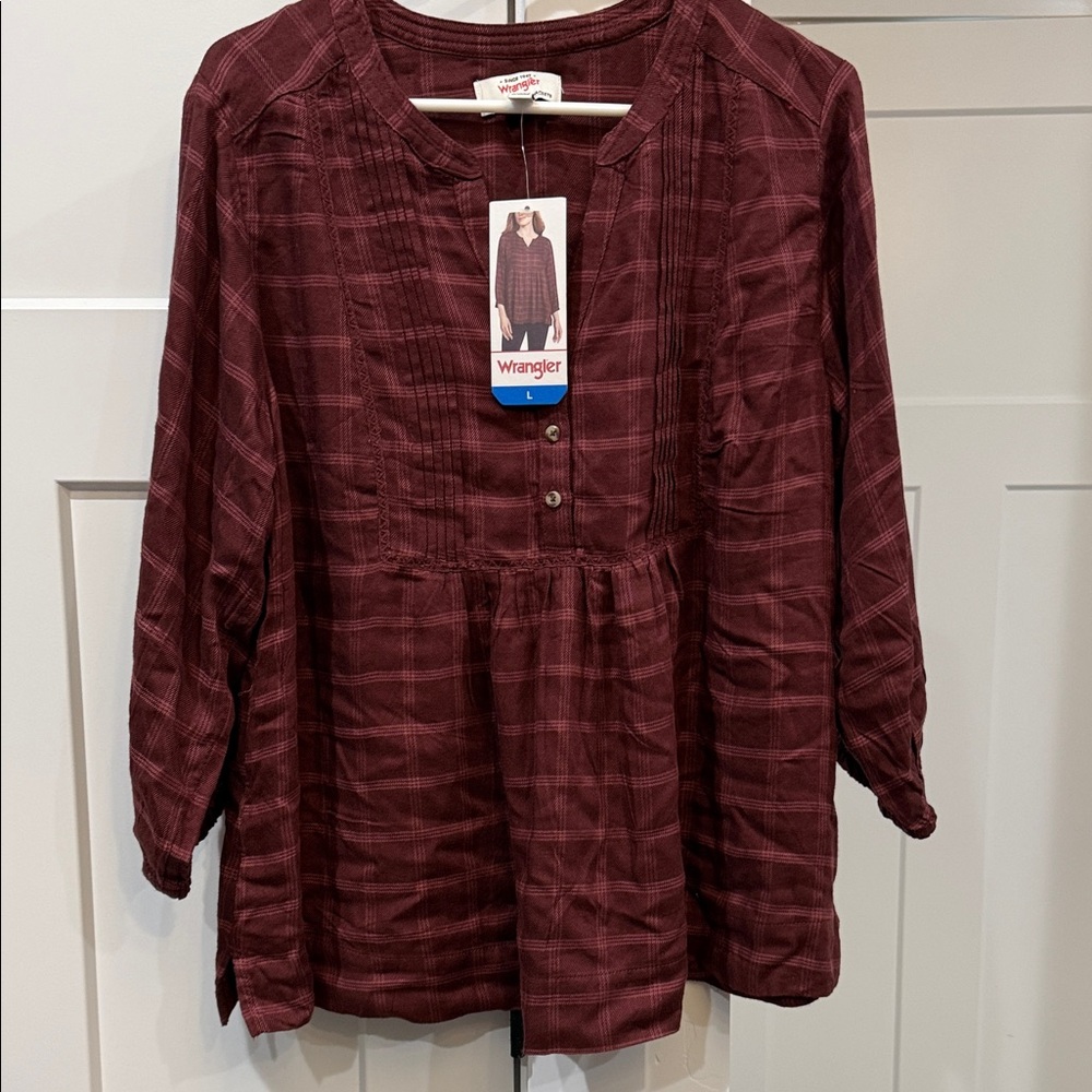 Wrangler Women's Burgundy Plaid Tunic Henley